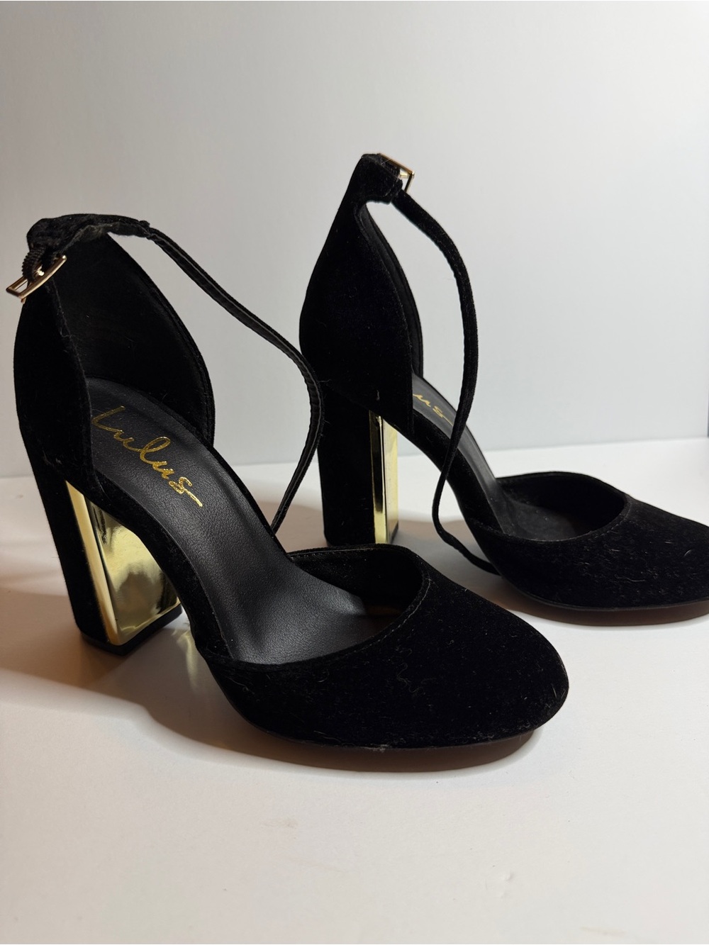 Lulu's Black Velvet Ankle-Strap Heels